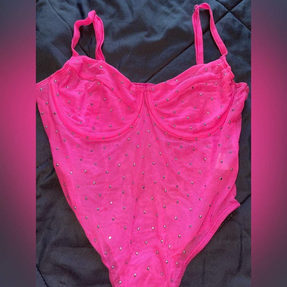Hot Pink Studded Mesh Bodysuit
